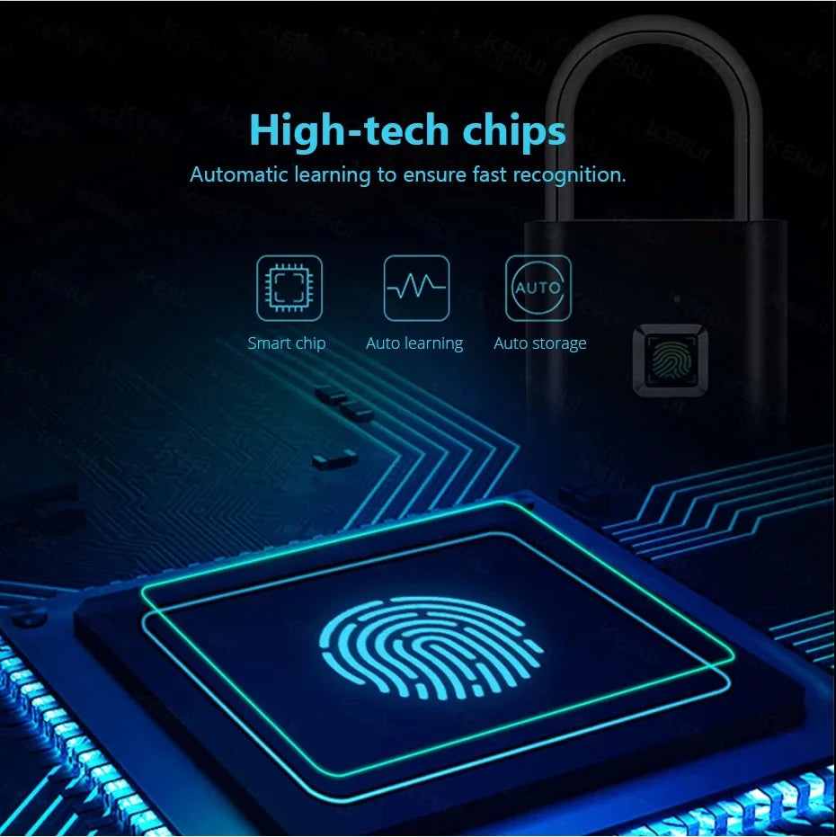 HEE RAK Keyless USB Charging Fingerprint Lock Smart Padlock Waterproof Door Lock 0.2sec Unlock Portable Anti-theft Padlock Zinc